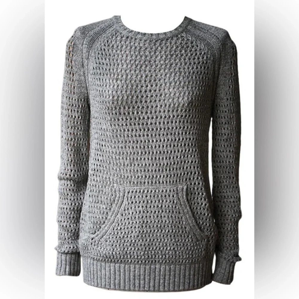 ATM Gray Open Weave Sweater Front Pockets
